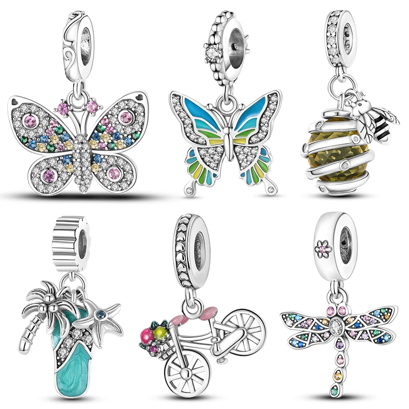 Colorful Zircon Butterflies and Bees Pendant Charm Beads Fits 3mm Bracelets Bangle Necklace For Women Luxury DIY Jewelry Making