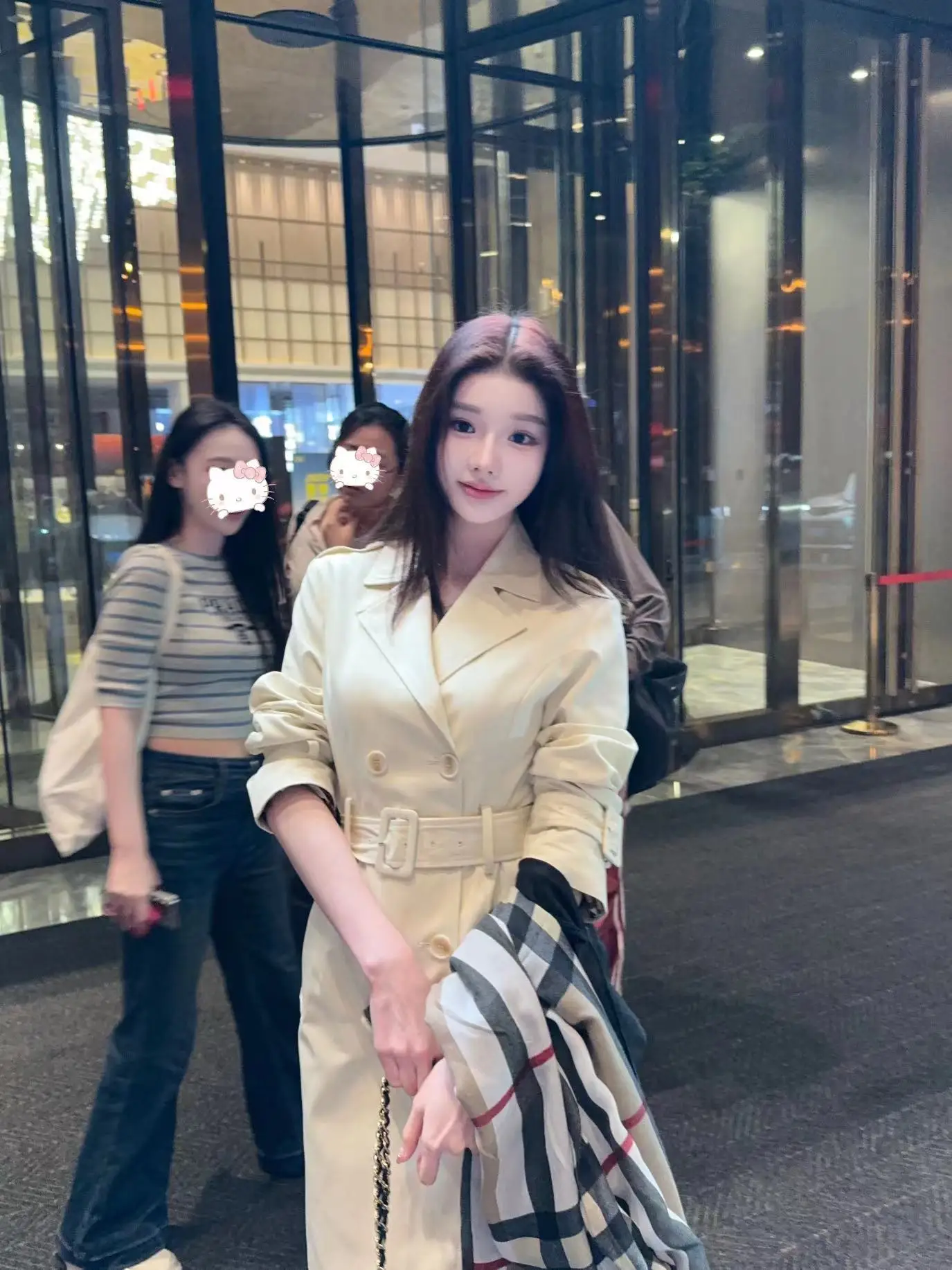 

Ele White Slim Fit Long Waist-Cinching Women's Coat een Sister Commute Sle Windbreaker Double-Button Pure Color