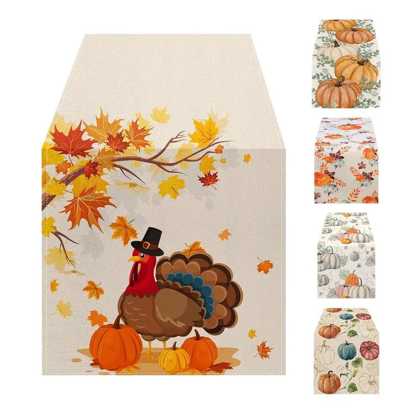 Elegant Fall Table Runners Autumn Leaves & Pumpkins 13x108inch Fall Centerpieces For Tables Orange Pumpkins Eucalyptus Leaves