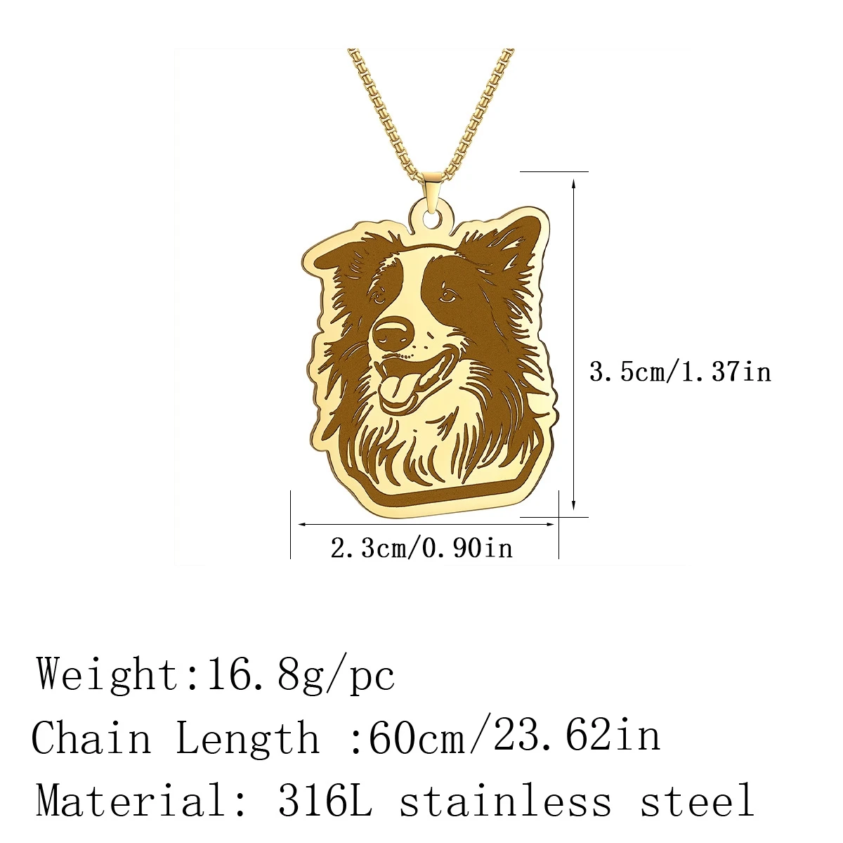 Kinitial Stainless Steel Border Collie Animal Pendant Necklace For Women Handmade Jewelry Cute Dog Necklaces