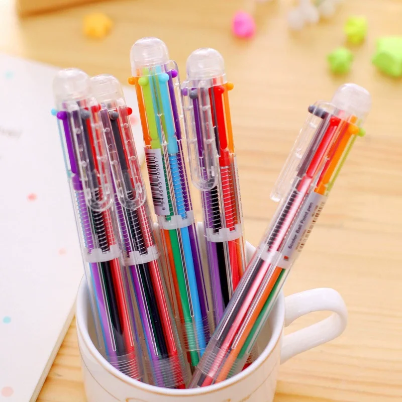 Stylo à bille multifonction 6 en 1 multicolore, 0.5mm, nouveauté, cadeaux pour enfants, bureau, école