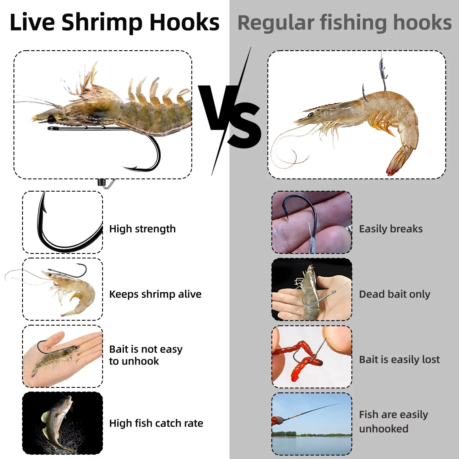 FishTrip anzuelo para camarones vivos – Acero carbono bagre lubina - imagen 4