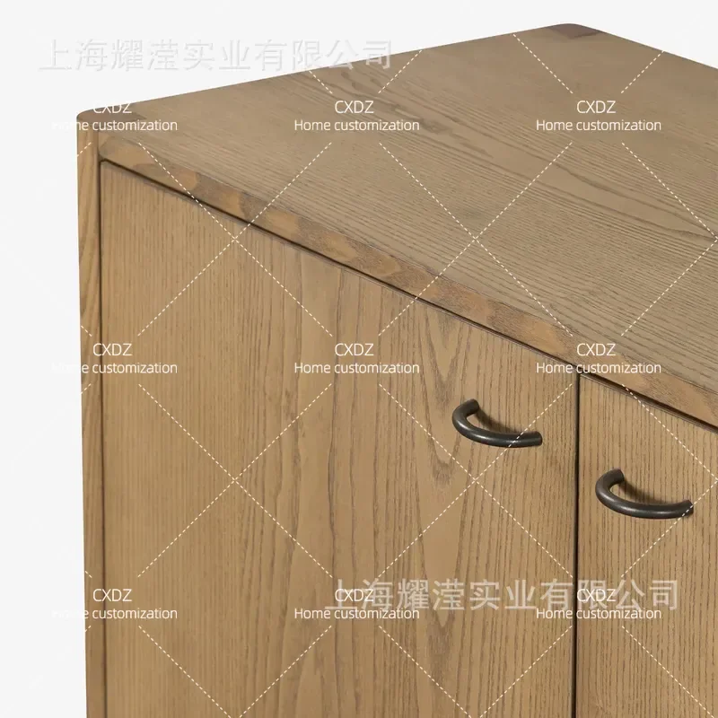 American Retro Solid Wood Side Cabinet with Braided Rope Design Medieval Wall Storage Unit for Living Room Small Apartment