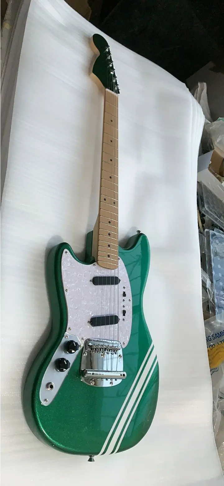 New Arrive Custom Left Handed Electric Guitar In Green White Stripe 220603