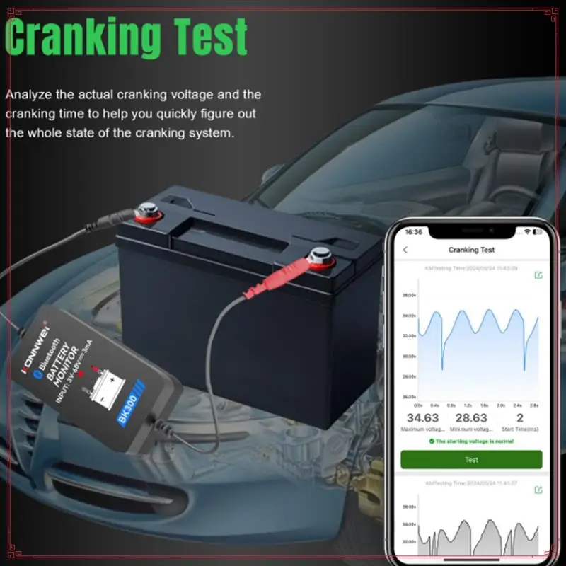 Konnwei BK300 Bluetooth Battery Monitor Battery Fault Detector 6V 12V 24V Tester For Car RV Motorcycles
