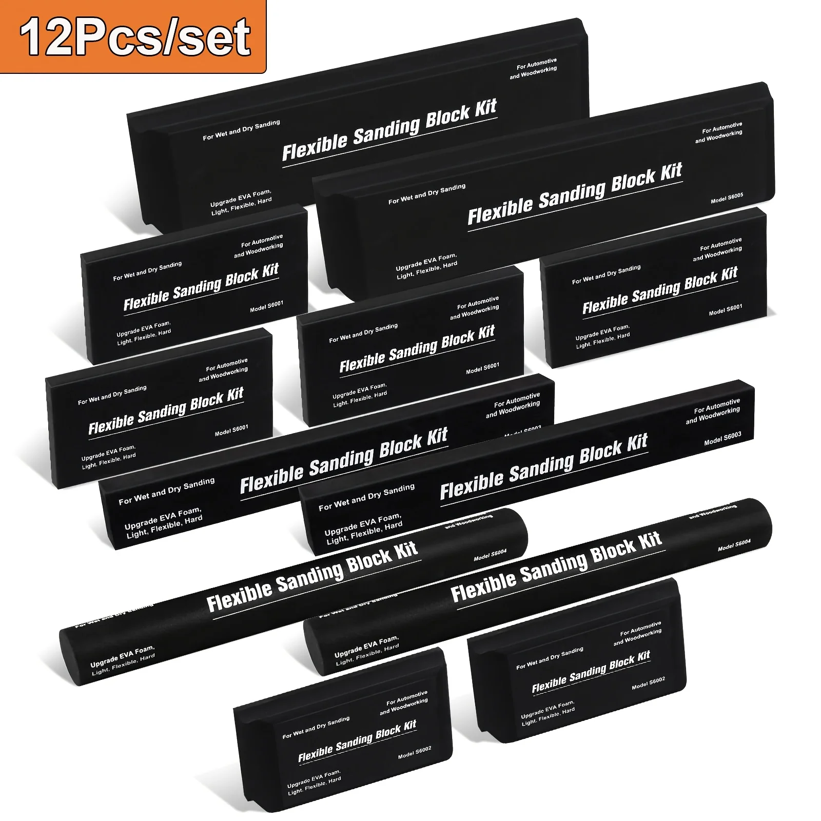 12PCS Sanding Block Kit Flexible EVA Foam Wet or Dry Autobody Hand Sanding Blocks Kit for Automotive Car Wood Bodywork