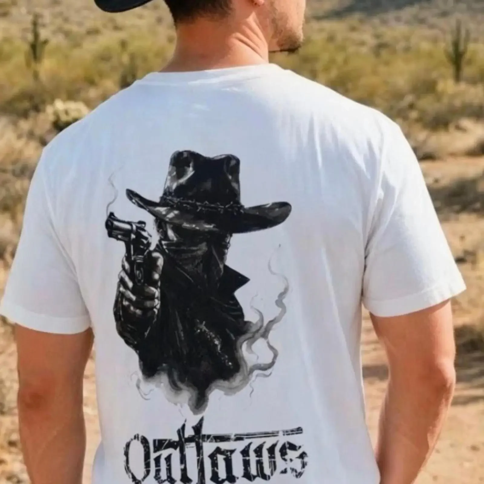 Outlaws cowboy gunslinger T shirt tee vintage Washed Stretched designer clothes Slightly homme Casual Unisex streetwear