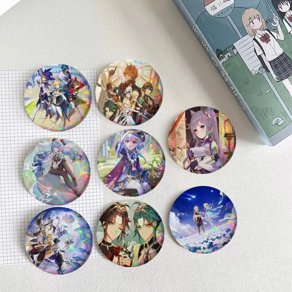 Genshin Impact For Badge Personalized Custom Laser Reflective Badge Hologram Metal Enamel Pin Brooch Souvenir Gift