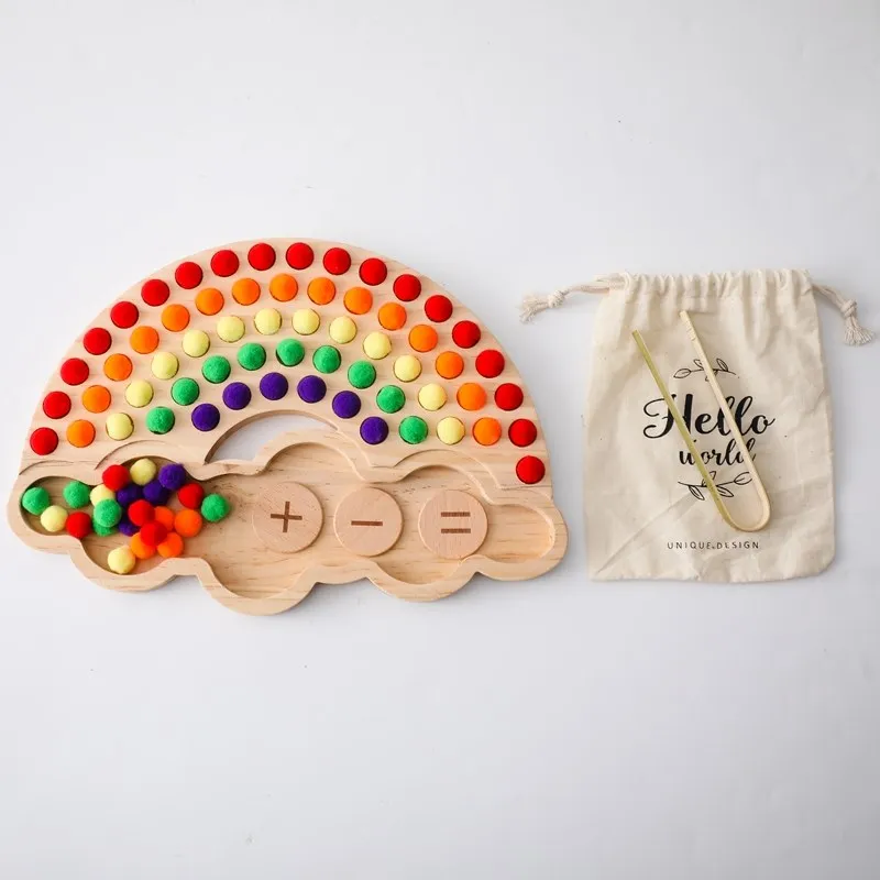 Tellen Pompoms Kids Rainbow Board Montessori Speelgoed Voor Kinderen Educatief Houten Speelgoed Kleur Sorteren Zintuiglijke Motor Vaardigheden Speelgoed