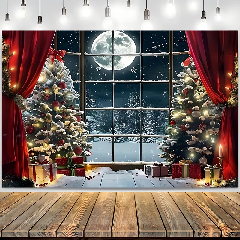 Merry Christmas พวงหรีดหน้าต่าง Glitter การถ่ายภาพฉากหลัง Happy New Year พื้นหลังครอบครัว Holiday Party ตกแต่ง RR-35