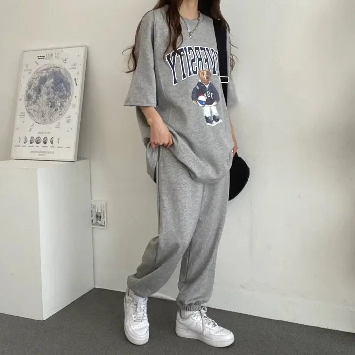 Summer Fashion Casual Sportswear Two Piece Pants Sets Female Large Size Cartoon Long Sleeve Tracksuits Shorts Women Suits 2024