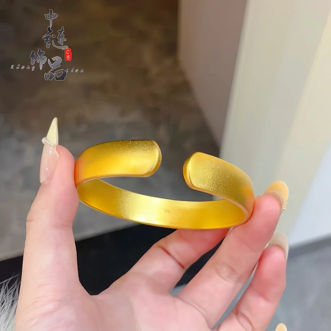 9999 gold inherited tire wide face bracelet - New Chinese style loach-shaped back tire open bracelet for women