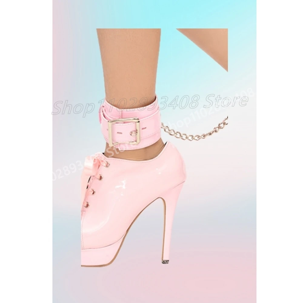 Flower Lace Cosplay Strappy Sexy Pumps Lock Metal Chain Design Cross Tied Hot Stiletto High Heel Women Shoes 2025 Para Mujere