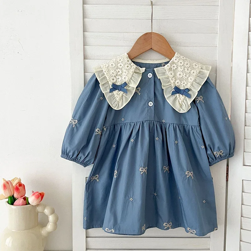 Autumn Baby Girl Clothes 0-6Yrs Girls Princess Dress Clothes Butterfly Collar Baby Girl One Piece Clothes Embroidery Kids Dress