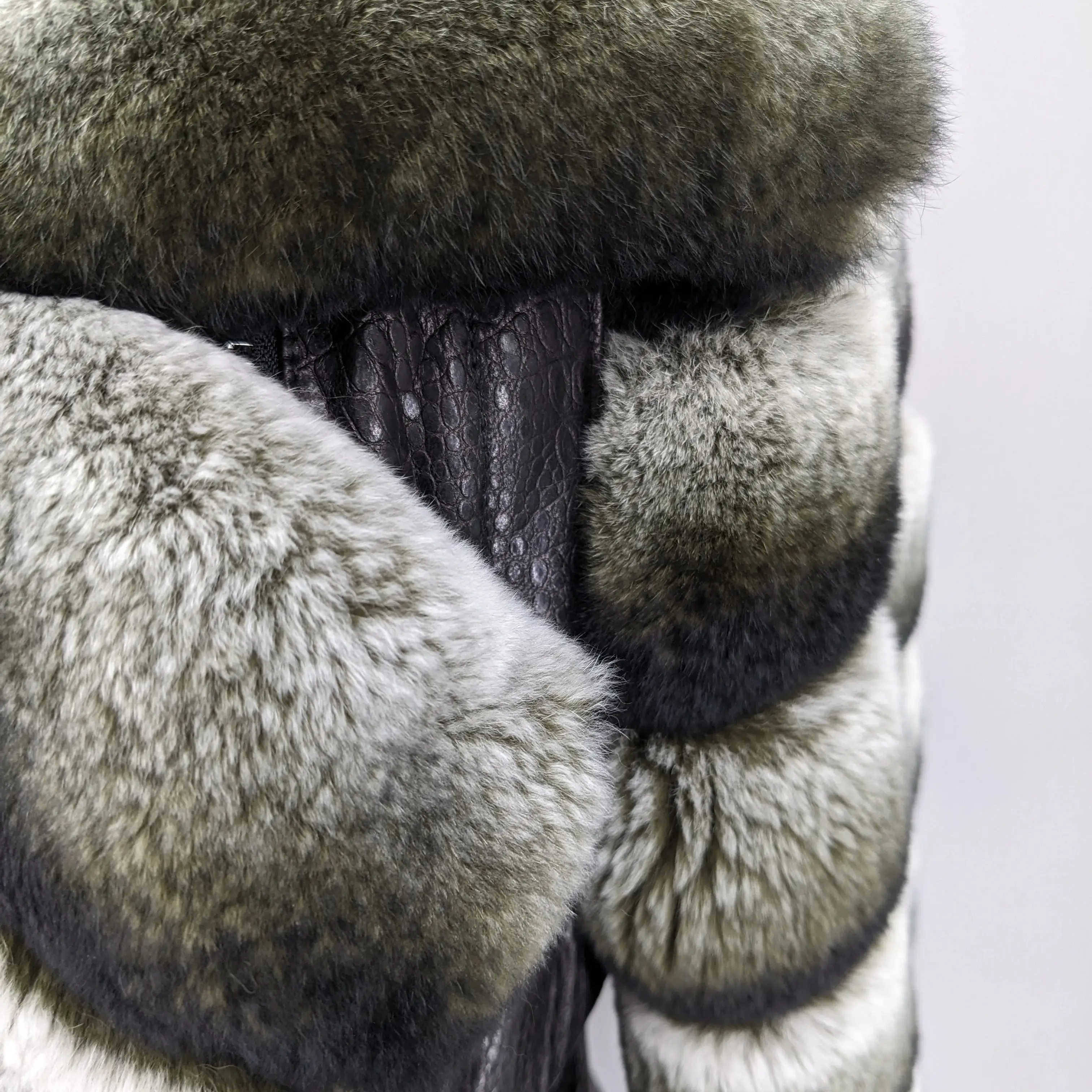 겨울용 리얼 렉스 토끼털 칼라와 소매가 있는 천연 양가죽 재킷 (탈부착 가능한 소매 포함) 250201