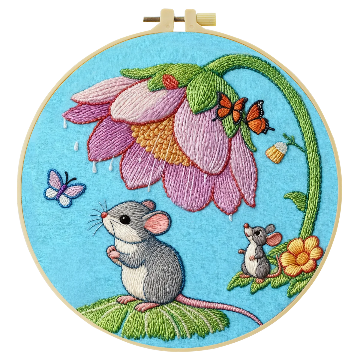 1 Stück 20X20CM/15X15CM 7,87/6,3 Zoll Maus-Stickerei-Starter-Kit DIY-Kit DIY-Stickerei-Set für Anfänger – Detail 3