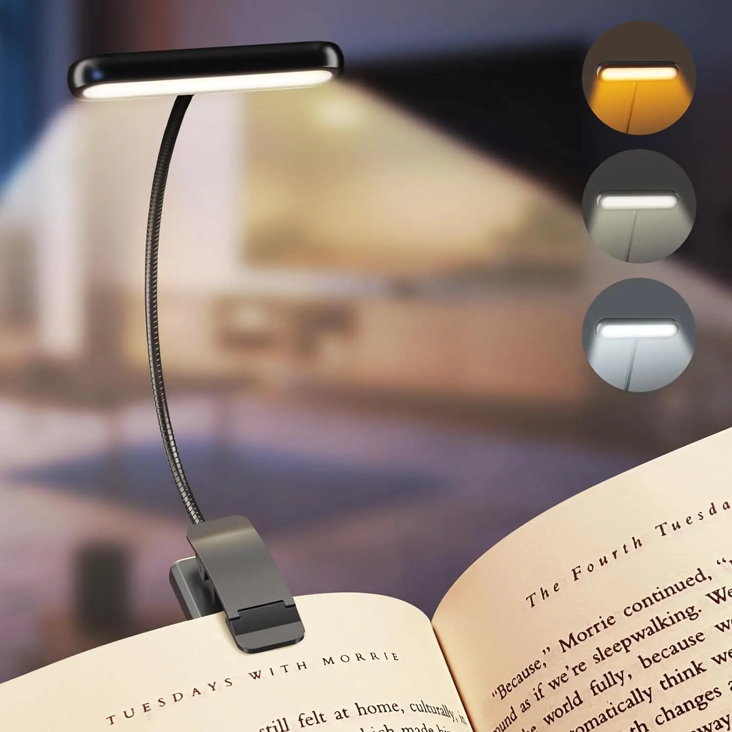 LED Reading Lamp Book Clamp Reading Light USB Rechargeable 3 color Temperatures for Work Reading Student Dormitory Night Light