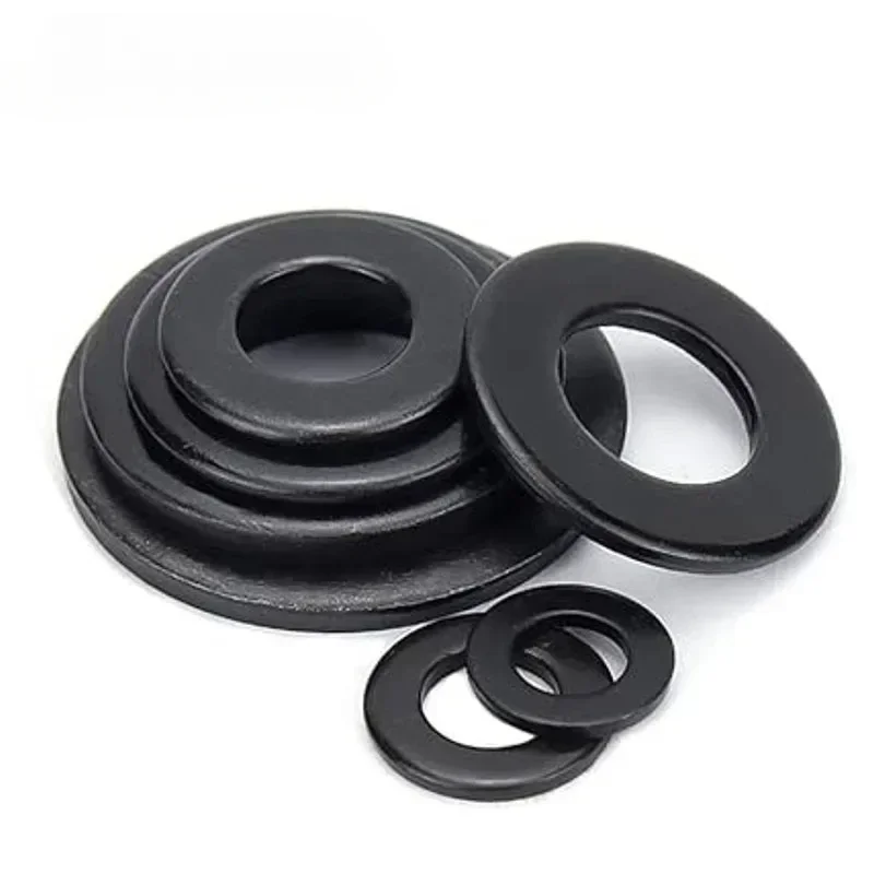 Grade 8.8 Black Carbon Steel Flat Washer M2 M2.5 M3 M4 M5 M6 M8 M10 M12 M14 M16 M18-M45 Plain Gasket Pad Ring Spacer Shim GB97