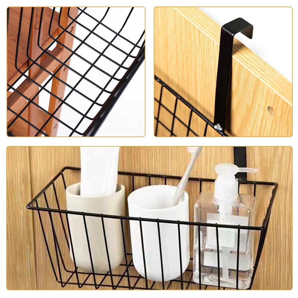 

2pcs Black Wire Hanging Baskets Storage Kitchen Bathroom Sundry Rack Seasoning Shelf Iron Student Apartment