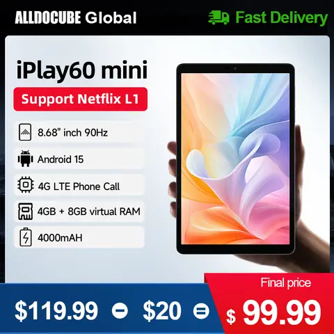 Alldocube iplay60 mini  8.68 inch 90Hz refresh rate Tablet Android15 4GB RAM+64GB ROM Dual SIM 4G LTE pad 4000mAh Battery