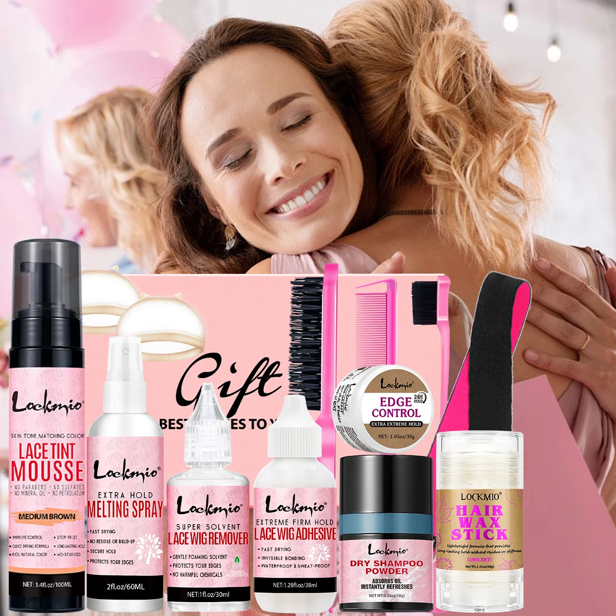 

Valentine's Day Wig Installation Kit Lace Wig Tint Mousse Adhesive Remover Dry Shampoo Powder Wax Stick Edge Control Wax & Tools