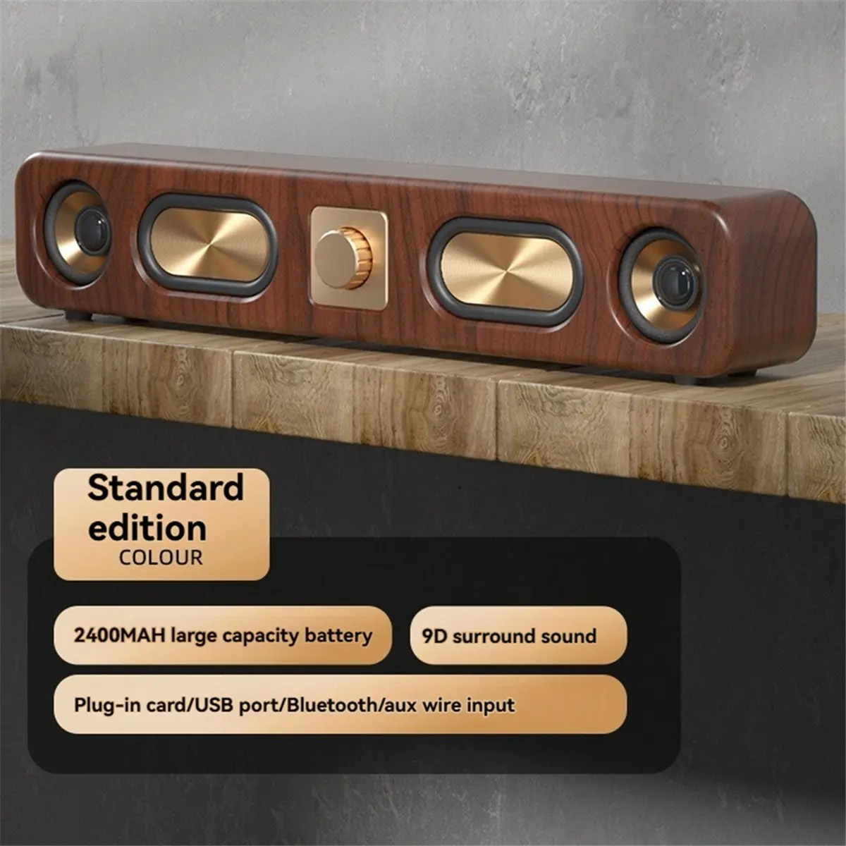 2026 جديد + سماعات بلوتوث خشبية المحمولة الصوت بار HiFi بطاقة ستيريو الكمبيوتر المنزلي سطح المكتب اللاسلكية الصوت راديو FM مضخم الصوت