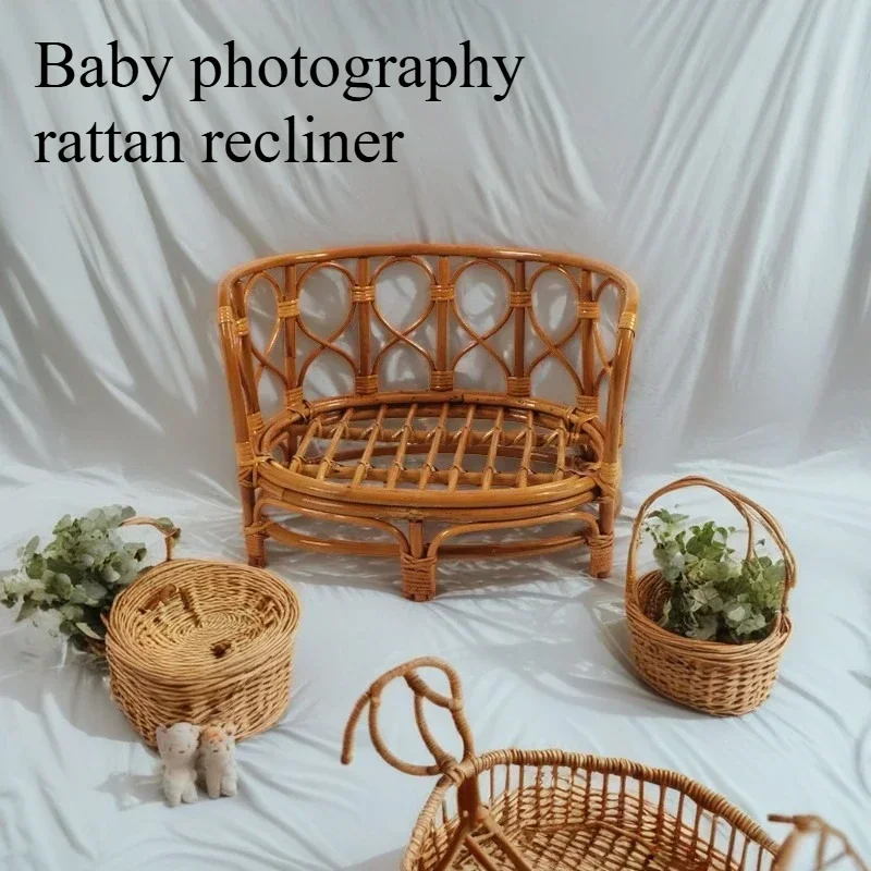 Pasgeboren Fotografie Meubilair Vintage Nostalgie Bamboe Bank Stoel Handgemaakte Weave Rotan Bank Studio Fotografische Benodigdheden