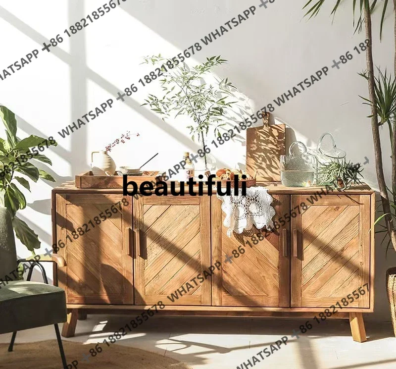 

American solid wood country six-chest cabinet living room full log storage old elm old porch cabinet