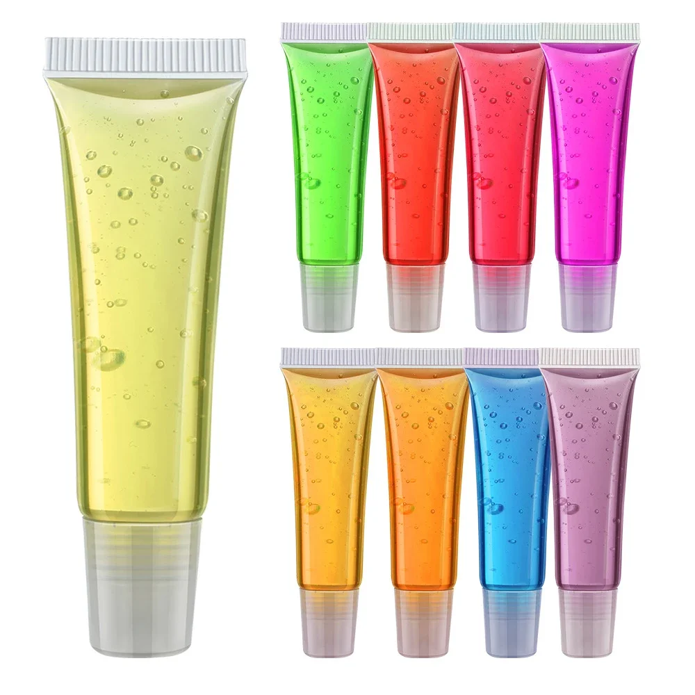 10-color Private Label Lip Oil Custom Bulk 10ml Transparent Tube Lip Glaze Vitamin E Lipgloss Candy Children Moisturizing Makeup