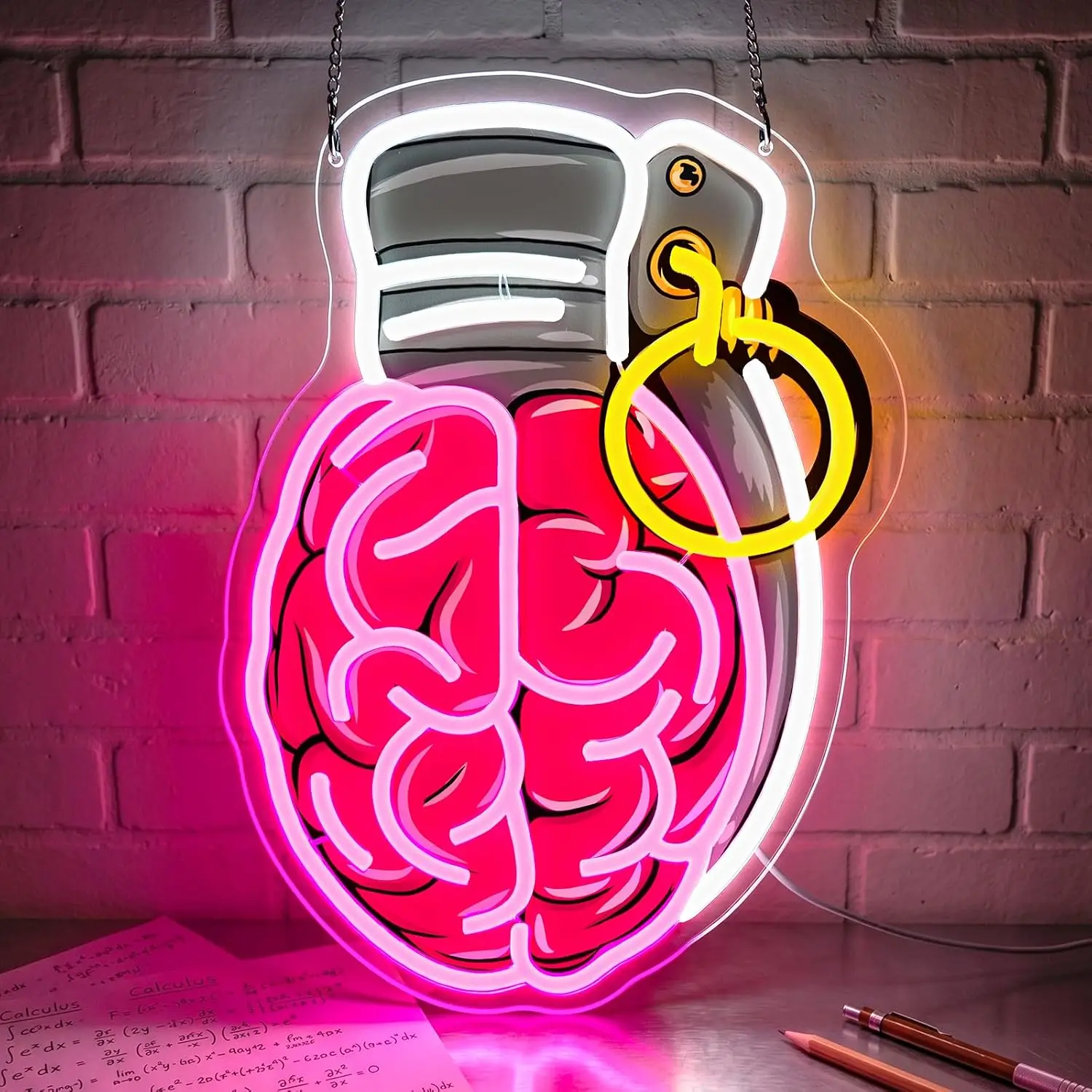 Enseigne néon LED combo Brain Grenade, lumière néon USB, décoration murale créative style street art, pour chambre d'adolescent, salle de jeux, bar, cadeau d'anniversaire
