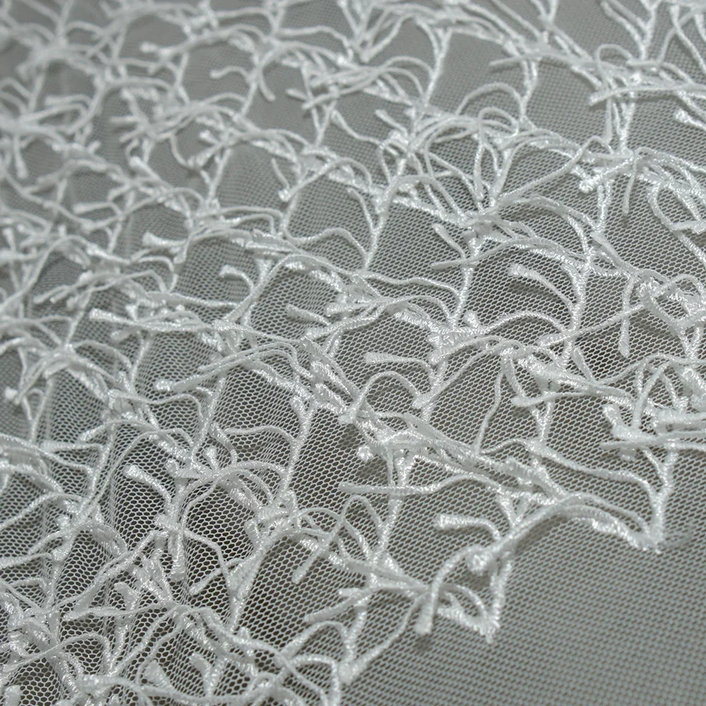 Tela de encaje blanco, Material de malla bordado de ramas de hojas para vestido de novia, lencería, vestido de noche, costura suave romántica DIY