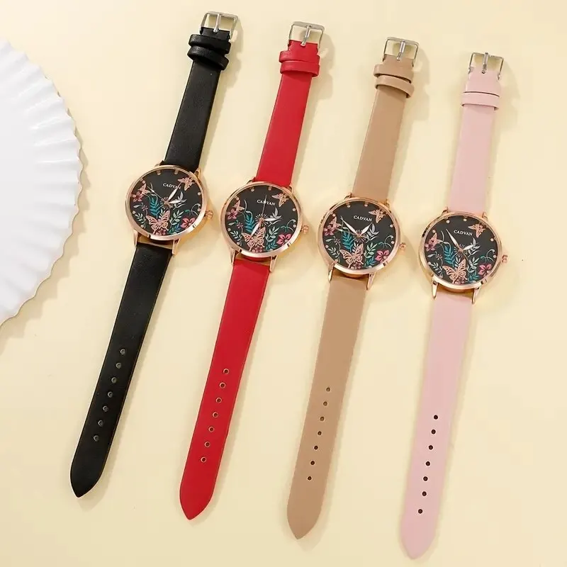 นาฬิกาเข็มขัดหนังแฟชั่นลำลองสำหรับผู้หญิงนาฬิกาข้อมือควอตซ์หน้าปัดลายท้องฟ้าผีเสื้อสำหรับผู้หญิงนาฬิกาเดรส reloj mujer