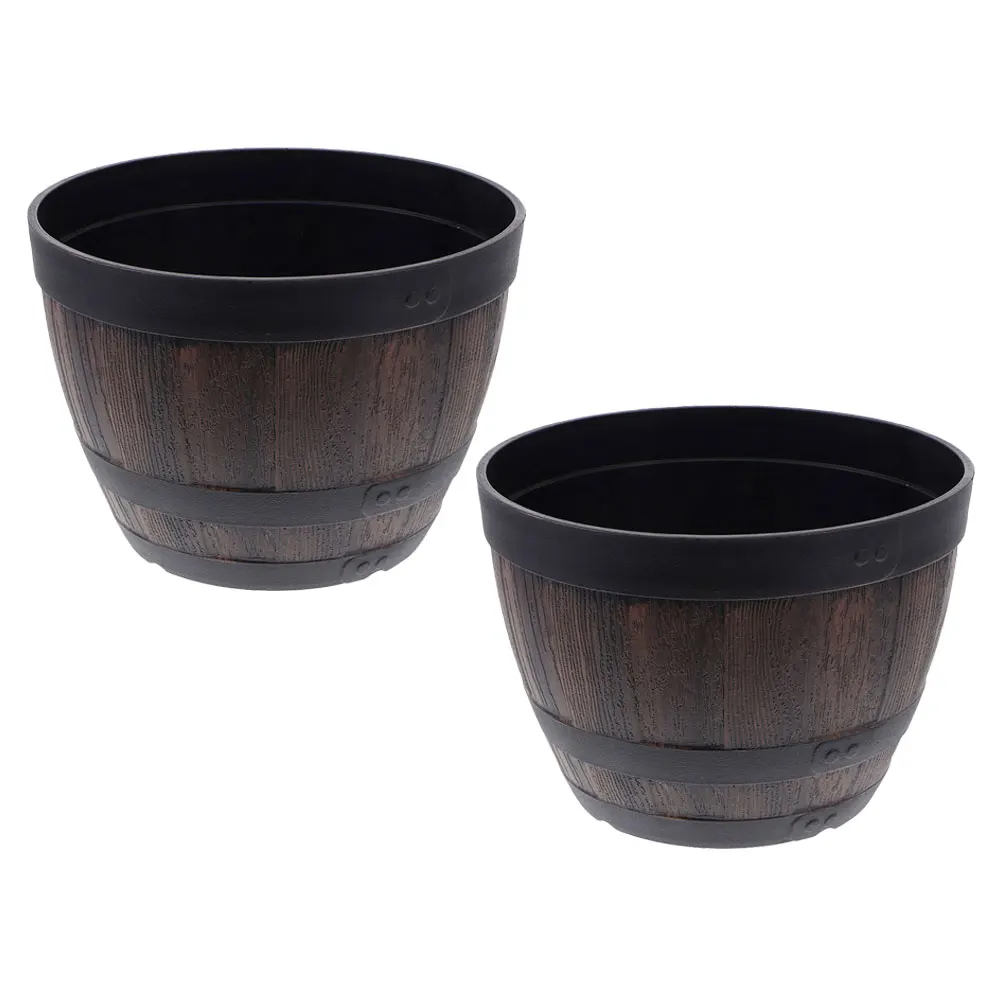 

2pcs Wooden Barrel Flowerpot Round Shaped Planter for Outdoor Garden Patio Balcony Plants Decorative Container