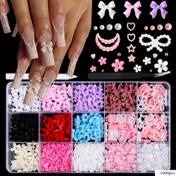 1000Pcs 3D Kawaii Mini Bow Nail Art Decorations Matte Butterfly Heart Pearl Nails Charms Designs DIY Resin Nail Accessories