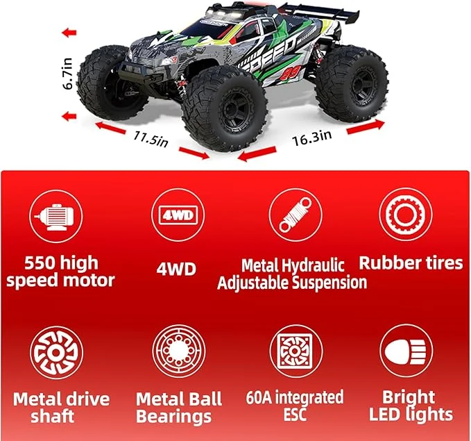 Auto RC a spazzola grande 1:10 per adulti, camion RC per auto telecomandate veloci 28+MPH All Terrain 2.4Ghz Auto Rc elettriche per hobby