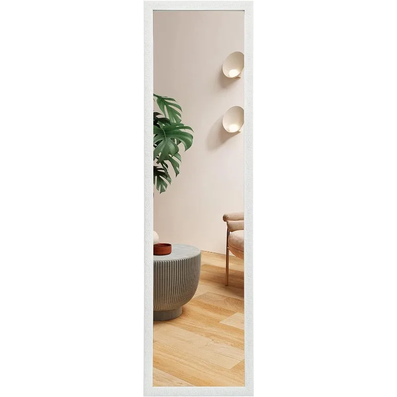 Door Mirror Full Length, Wall-Mounted Mirror Rectangle Tall with Engraving Frame, Over The Door Hanging Mirror for Bedroom