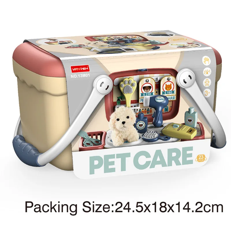 Children's Doctor Pet Dog Care Toy Bbq Spray Water Kitchen Makeup Medical Tools Family Basket Storage Box Birthday Gift Sett Set