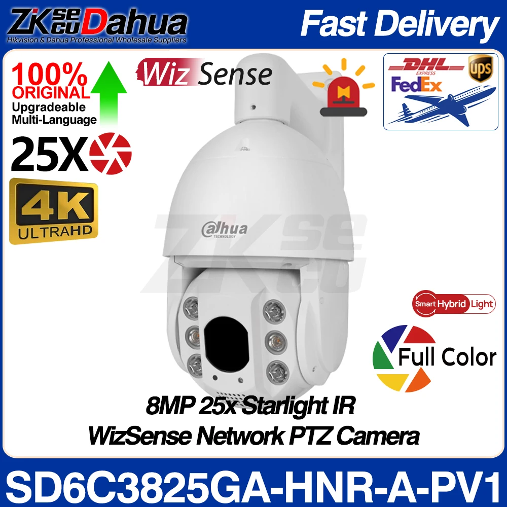 

Dahua SD6C3825GA-HNR-A-PV1 8MP 4K 25X Starlight WizSense TiOC Speed PTZ POE IP Camera Auto Tracking IVS SMD4.0 Light Sound Alarm