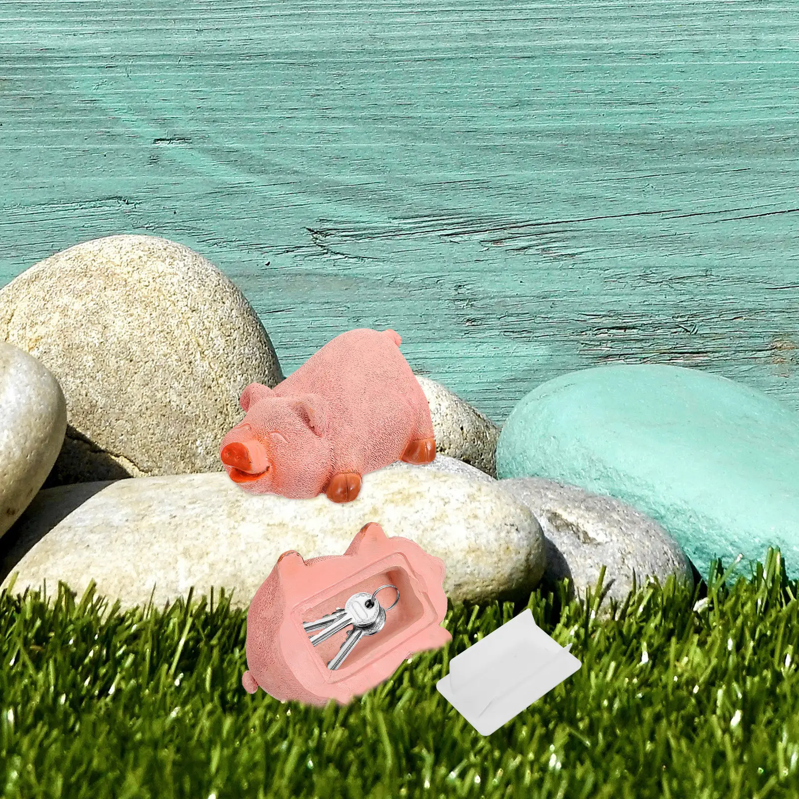Garden Key Hider Fake Pig Appearance Outdoor Decorative Resin Box Realistic Pig Design Spare Key Holder Weather-Resistant Secure