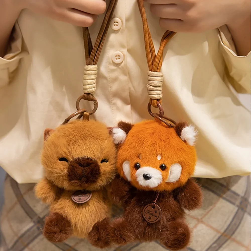 

Cute 12cm Plush Pendant Dolls Sitting Animals Soft Stuffed Doll Panda Capybara Cat Keychain Plush Toy Gift