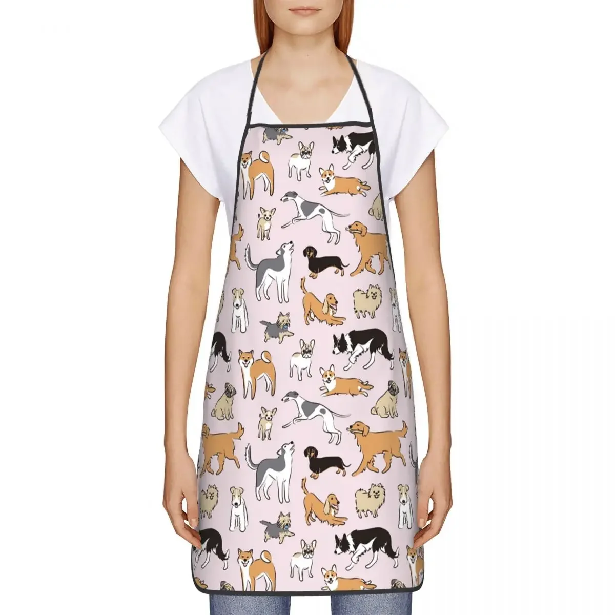 Custom Bib Dogs Fun Pink Aprons Men Women Unisex Adult Chef Kitchen Cooking Border Collie Tablier Cuisine Painting