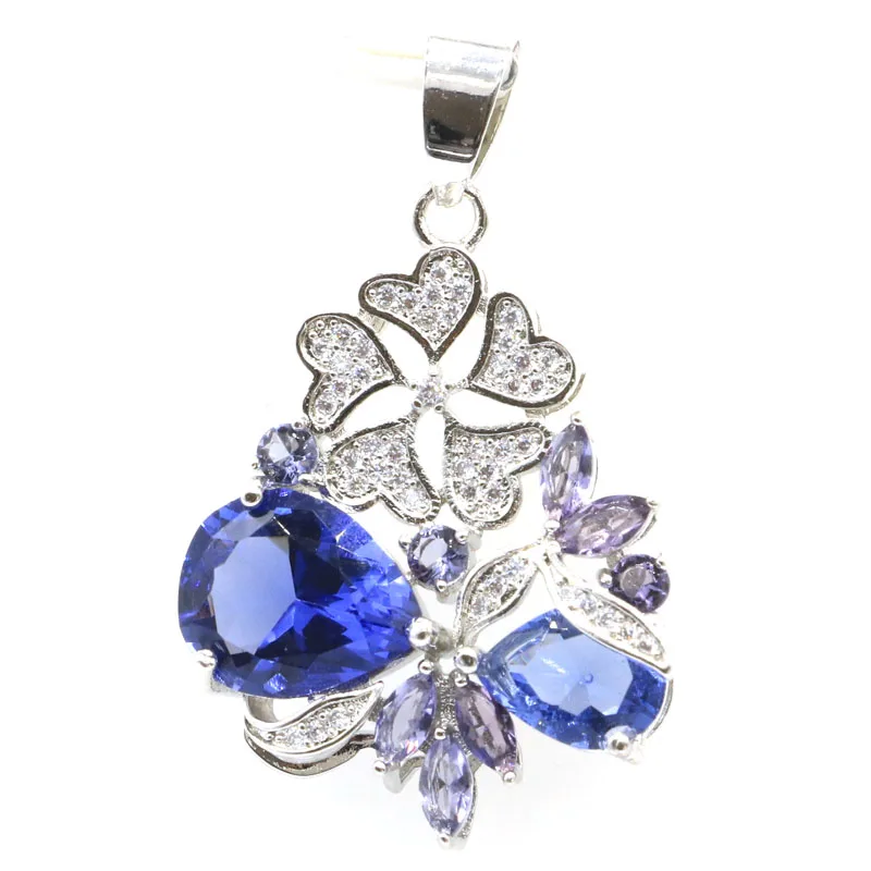 39x23mm Fancy Violet Tanzanite Purple Spinel Pink Kunzite Smoky Topaz White CZ Women Daily Wear Silver Pendant