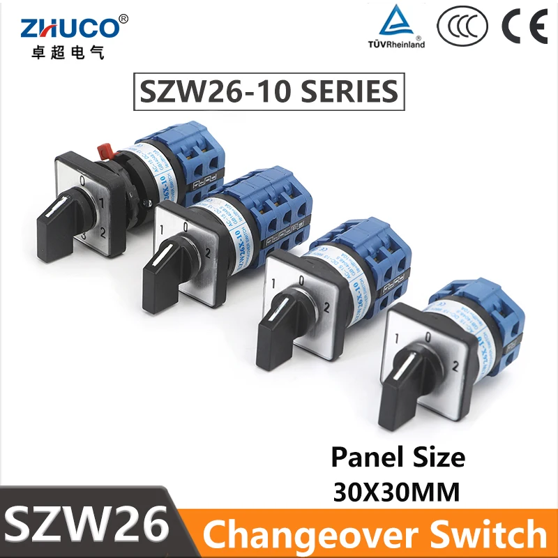 

ZHUCO SZW26/LW26-10 10A On Off On Changeover Selector Universal Rotary Power Knob Selection Cam Switch D101.1 D202.2 D303.3