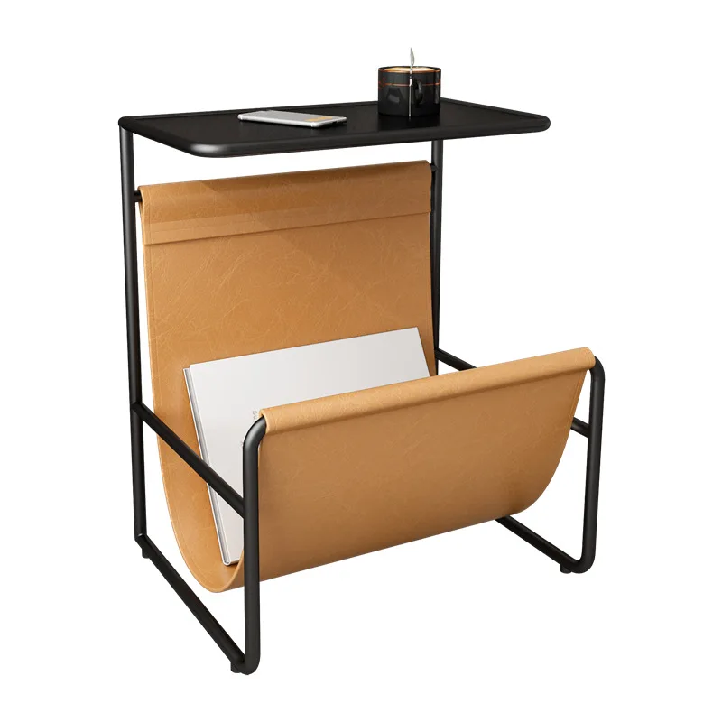 Simple and modern fabric sofa, side table, living room, small apartment, iron tea table