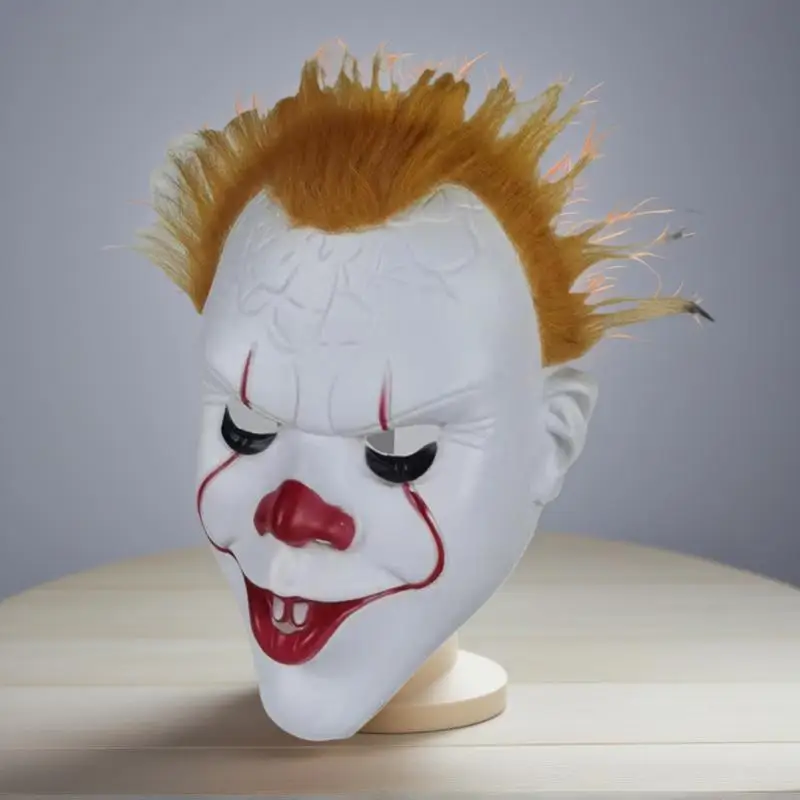 Máscara One Pennywise Joker, capacete de látex assustador de cabelos amarelos para cosplay de festa de Halloween, adereço assassino de palhaço de demônio de terror