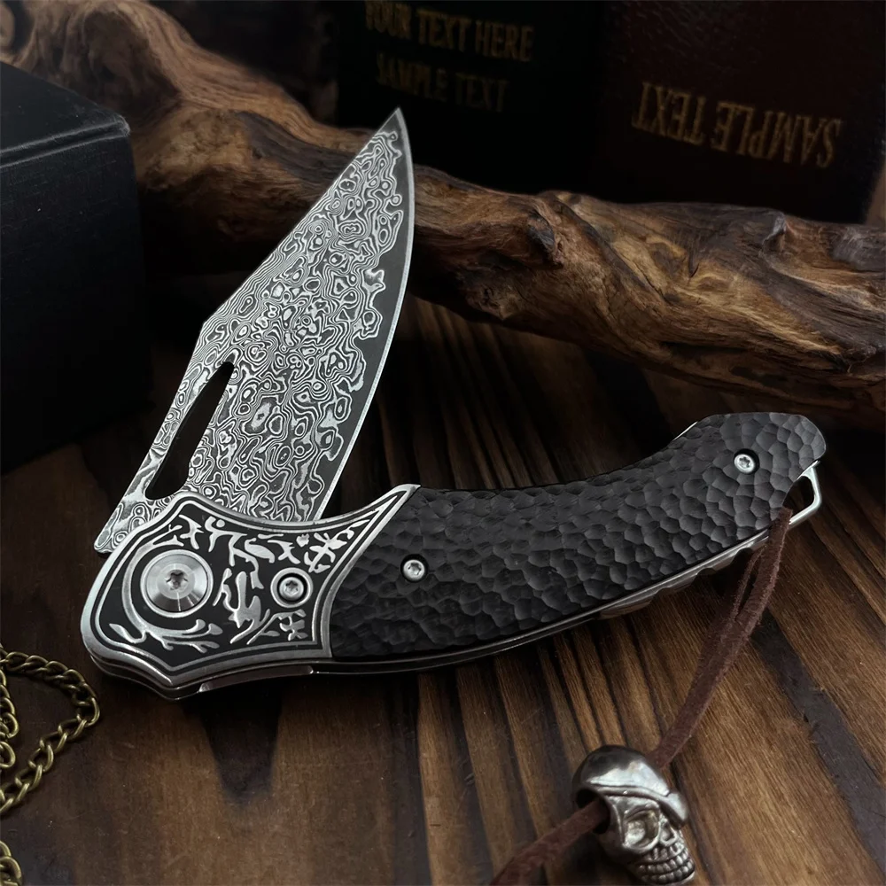 

Складной нож EDC с рукоятью из черного дерева, тактический нож для выживания, универсальный нож с клинком из дамасской стали, для повседневного ношения, для активного отдыха, кемпинга, охоты