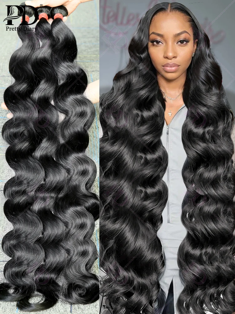 3 4 Remy Body Wave Bundles Human Hair 30 32 40 Inch Brazilian Hair Weave Natural Double Drawn Hair Extensions For Women