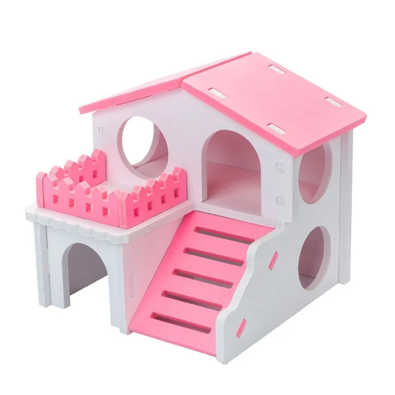 P82D Hamster Wooden House Villa Easy to Assemble Small Pets Climbing Toy Hideout Plush hammock Hamster ceramic hideout Hedgehog