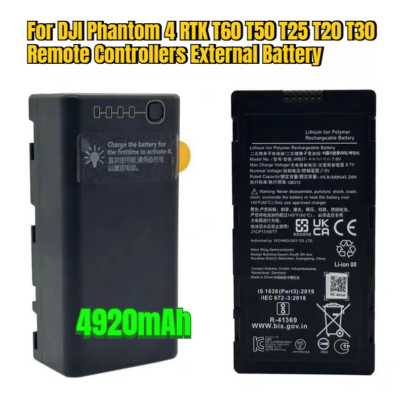 

4920mAh for DJI Phantom 4 RTK T60 T50 T25 T20 T30 Remote Controllers External Battery
