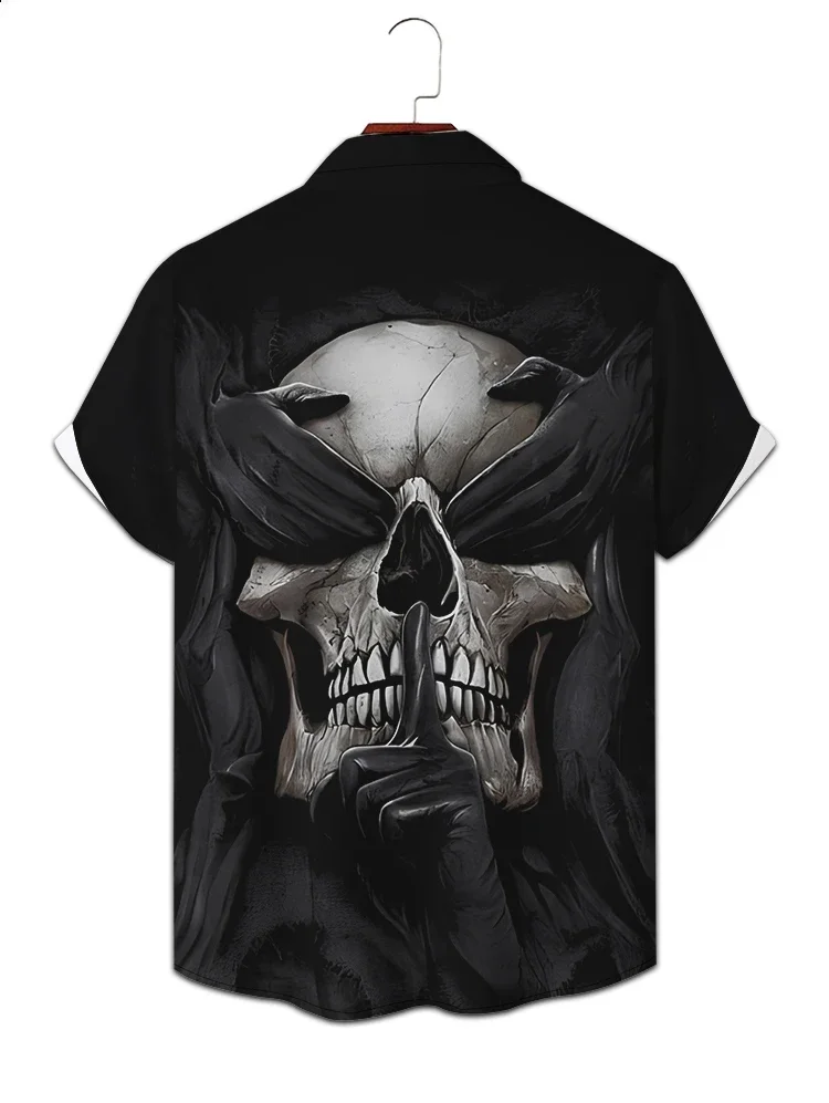 สไตล์โกธิคSkull 3dการพิมพ์ดิจิตอลเสื้อฮาโลวีนStreetแฟชั่นเสื้อฤดูร้อนหลวมผู้ชายเสื้อแขนสั้น